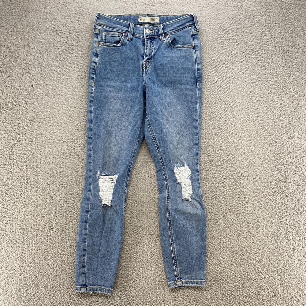 Topshop High Rise Skinny Jeans Womens Size‎ 26 Cropped Distressed Jamie Stretchy